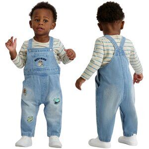 Disney Baby Pixar Toy Story Denim Overalls Kids 6-9 MO Blue Embroidered Cute Fun